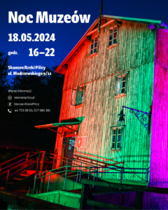 Plakat informujący o Nocy Muzeów 2024 w Tomaszowie Mazowieckim.